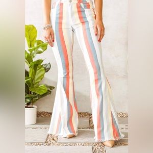 Saints & Hearts High-Rise Extreme Flare Striped Jeans Size Large